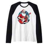 Santa Claus Rocker Guitar Player Rock and Roll Christmas Raglan Baseball Tee