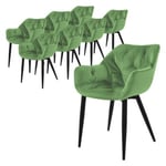 Lot de 8 chaises de salle à manger assise sauge en velours pieds métal noir