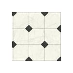 Sol Lino Silence - Aspect carrelage marbre blanc et cabochon noir - Rouleau de 3m x 3m