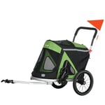 Hundsläp 2-I-1 Dog Buggy Hund Cykelsläp Säkerhetskoppel Hundvagn Reflektorer Upp Till 20 Kg Oxford Green