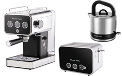 Russell Hobbs Distinctions Black Kettle  Toaster & Espresso Coffee Machine Set