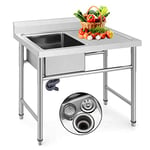 HuSuper Évier Inox de Cuisine 1 Bac,Évier sur Pieds en Acier Inox 100x61x95cm,Anti-Eclaboussures Lavabo Inox Professionnel pour Faire la Plonge Cuisine de Restaurants,Salle de Bain,Garages,Entrepôts