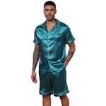 Män Satin Pyjamas Set 2 Delar Loungewear Knapp-Ner Pjs Set green L