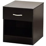 Vida Designs Table de chevet noire, 1 tiroir avec des poignées et des glissières métalliques, système anti-déformation unique, meuble de chambre Riano, Noir