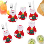 Uten Porte-Couverts de Noël, 6pcs Couteaux Fourchettes Cuillère Mignon Costume de Père Noël Sac de Vaisselle, Décoration de Table de Cuisine pour Anniversaire Fête de Noël