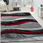 Paco Home - Tapis Design Moderne Poils Ras Vagues Effet Abstrait Gris Noir Rouge 200x290 cm