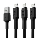 Green Cell 3x jeu de câbles USB-A - Lightning 2m avec rétro-éclairage LED Chargeur Cable noir compatible pour Apple iPhone 14 13 12 11 SE Pro Max X XR XS Max 8 7 Plus 6 6S | iPad Air/Pro/Mini | iPod