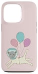 Coque pour iPhone 13 Pro Mignon chat astronaute avec ballons russe bleu chat rose pâle