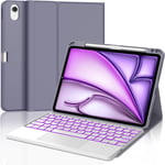 Clavier Ipad Air 11 Pouces 2024 Avec Pavé Tactile,Coque Clavier Ipad Air 11,Azerty Français Trackpad Clavier Rétroéclairé 7 Couleurs,Étui Clavier Détachable Bluetooth Ipad Air 11 Pouces,Violet