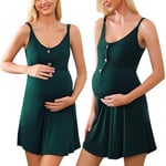 Aseniza Chemise de Nuit Maternité Femme Coton Robe de Nuit Patineuse Maternité d'allaitement Bretelles sans Manches Vêtements Grossesse Allaitement Pyjama Nouveau Vert XXL