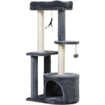 Arbre à chats avec griffoirs grattoirs sisal naturel centre d'activités niche plateformes 2 jouets suspendus gris