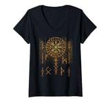 Womens Classic Viking Symbols Compass Vegvisir Nordic Norse V-Neck T-Shirt