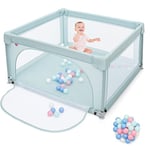 DREAMADE Parc Bébé en Tissu Oxford, Clôture de Jeu avec Protection d'Angle avec 50 Balles de Jeu, Parc Bébé avec Porte Zippée, pour le Salon, la Chambre et l'Extérieur (120x120x68cm, Bleu)