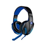 Inter Techmade Casque de Jeu avec Fil/Microphone réglable/connecteur Jack 3,5 + Adaptateur 2 x 3,5 mm (Nouveau Logo, Noir Bleu, Unique, TM-FL1-INT22