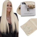 RUNATURE Extension Clip Cheveux Naturel Blond Blanc Extension de Cheveux Humain a Clip Double Weft Clip in Hair Extension Naturelle a Clip Blond 14 Pouces/35cm 7pcs/120g #800