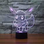 3D Illusion Pokemon_ LED-nattlampa, 7 färger gradvis ändring USB-touchbrytare 3D visuella lampor för semestergåvor eller heminredning