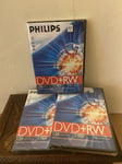 3 X PHILLIPS DVD+RW / 4.7GB / 120 Min / 1-4 speed , Brand New & Sealed. Free P&P