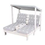 roba Double Chaise Longue pour Enfants avec Coussins Little Stars Déhoussables - Porte Gobelet et Pare-Soleil - Supporte Jusqu'à 100 kg - Bois Gris Résistant aux Intempéries