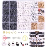 3500 st. svarta och vita lera pärlor kit för armband tillverkning, polymer Heishi pärlor för smycke tillverkning, vänskap armband kit för flickor vuxna, bokstav B Black&White