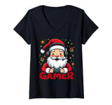 Womens Cool Santa Gamer Controller Gaming Video Game Christmas V-Neck T-Shirt