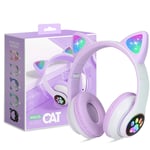 Kids Headphones Wireless, Girls Cat Ear Bluetooth Headphones, Foldable LED Light Up Headphones Over On Ear w/Microphone and Micro SD Card Slot for Child/Teens/iPhone/iPad/PC/TV,Gift for Birthday/Xmas