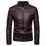 WYYSYNXB Automne Et Hiver Hommes Svelte Col Montant Faux Cuir Veste De Cuir Décontractée Manche Longue Manteau M-4XL Code,Marron,XXXXL