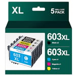 HALLOLUX 603 XL Ink Compatible for Epson 603XL for Workforce WF-2810dwf 2830dwf 2835dwf 2850dwf XP-3100 XP-4100 XP-2100 XP-2105 XP-3105 XP-4105 Multifunction printer(Black Cyan Magenta Yellow, 5-Pack)