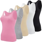 BQTQ 5 Pcs Tank Tops for Women Undershirt Sleeveless Vest Tops for Women and Girls (Black, White, Grey, Pink, Beige, S)