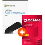 Pack Office Famille et Petite Entreprise 2021 - PC/Mac - 1 utilisateur + McAfee LiveSafe - Abonnement 1 an