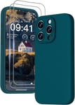 3 En 1 Coque Iphone 15 Pro Max Silicone Liquide - Avec 2 Verre Trempé - Étui Protection Précise De Caméra [Résistant Aux Rayures] [Antidérapant] Iphone 15 Pro Max Case 6.7"", Vert Foncé