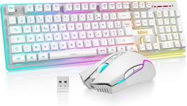 K10 Ensemble Clavier et Souris sans Fil Gamer Rétroéclairé,AZERTY FRANÇAIS,2,4 GHz Connexion+3800mAh Batteries Rechargeables,Souris Gaming 3200DPI pour PC Mac PS5 Xbox(Blanc)