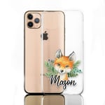 Personalised Case For Apple iPod touch (7th Gen), Initial/Name/Text, Red Fox Leaves Design on Clear Hard Cover