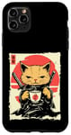 Coque pour iPhone 11 Pro Max Kawaii Samurai Cat Drinking Coffee, Ninja Cat for Cats Lovers