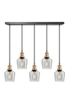 Brooklyn Tinted Glass Schoolhouse 5 Wire Cluster Lights, 5.5 inch, Smoke Grey, Brass holder