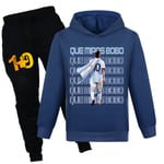 Barn Unisex Messi Träningsoverall 2-delad Set Hoodie Sweatshirt Topp med Joggingbyxor Navy blue 140cm