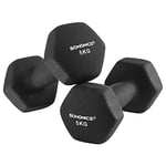 Songmics set med 2 hantlar 2 x 5 kg neoprenhantlar Halkfritt grepp Fitnessträning Svart syl60bk