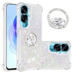 IMEIKONST Honor 90 Lite Phone Case with Ring Kickstand, Glitter Bling Sparkle Quicksand Flowing Liquid Slim Gel Silicone ShockProof Protective Cover for Honor 90 Lite. Colorful YBZ