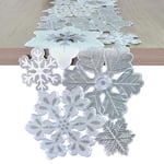 Grelucgo Chemin de Table brodé à la Machine et découpé à la Main avec Flocons de Neige Gris argenté et Blanc pour Les Vacances de Noël (34,3 x 175,3 cm)