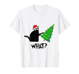 Funny Black Cat Gift Pushing Christmas Tree Over Cat What? T-Shirt