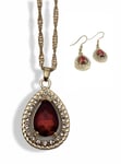 Yellow gold finish pearcut Ruby & created diamond necklace and earrings gift