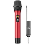 TONOR Microphone sans Fil, Système UHF de Micro à Main en Métal avec Récepteur Rechargeable, Sortie 1/4” pour Amplificateur, Système de Sonorisation, Machine Karaoké de Chant, 60m (TW620), Rouge