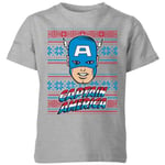 Marvel Captain America Face Kids' Christmas T-Shirt - Grey - 7-8 Years - Grey