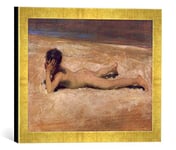 Kunst für Alle 'Encadré Image de John Singer Sargent A Nude Boy on a Beach, d'art dans Le Cadre de Haute qualité Photos Fait Main, 40 x 30 cm, Doré Raya