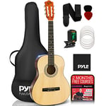 Pyle Classical Acoustic Guitar Kit, 3/4 Junior Size Instrument for Beginner Kids, Adults, 36 Natural Matte