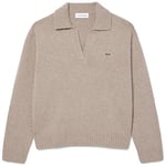 Sweat-shirt Lacoste  PULL  BEIGE COL POLO CACHEMIRE MAILLE 3D FEMME