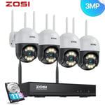 ZOSI 3MP Wireless CCTV Camera System Wifi Camera with Audio Outdoor 8CH NVR 1TB