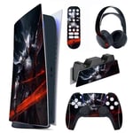 PlayVital Autocollants Skin Decal pour ps5 Manette,Sticker Vinyle Habillages pour ps5 Console Édition Numérique&Station de Charge&Casque&Télécommande Média-Chevalier d'argent