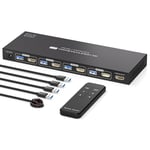 PVBCTCSID Commutateur KVM 4 PC 1 Moniteurs 4K@60Hz HDMI KVM Switch 4 Port pour 4 ordinateurs partageant 1 moniteur et 4 périphériques USB3.0 avec télécommande IR et alimentation DC12V/1A