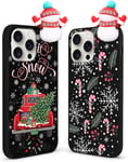 2 Pièces Noël Coque Pour Iphone 12 Pro Max 6,7"", Etui En Motif De Noël Noir Silicone Avec Mince Souple Tpu Antichoc Bumper Case Pour Iphone 12 Pro Max, Flocons De Neige De Voiture [Iph232911]