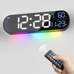 hansang Grande Horloge Murale numérique avec télécommande, 35,6 cm, luminosité Automatique, lumière ambiante 9 RVB, Double réveil et minuterie, Mode 12/24h, température pour Chambre à Coucher